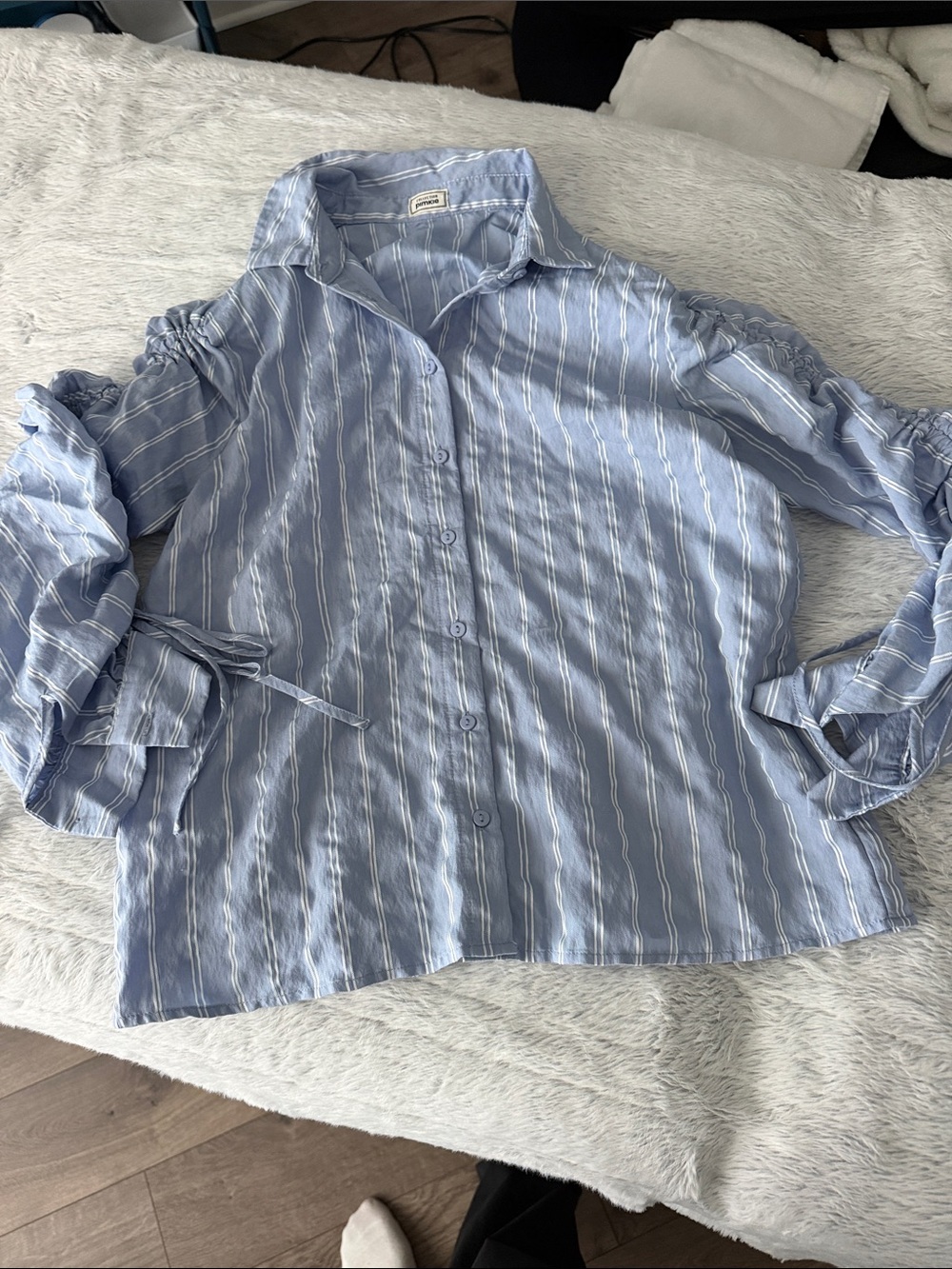 Light Blue Striped Button-Up Shirt - Women
